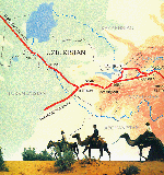 Великий шелковый путь. Карта Узбекистанской части.